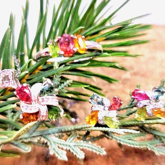 Nature Tourmalines Gemstone Windwill  925 Jewelry 4pcs Set - Picture 6 of 10